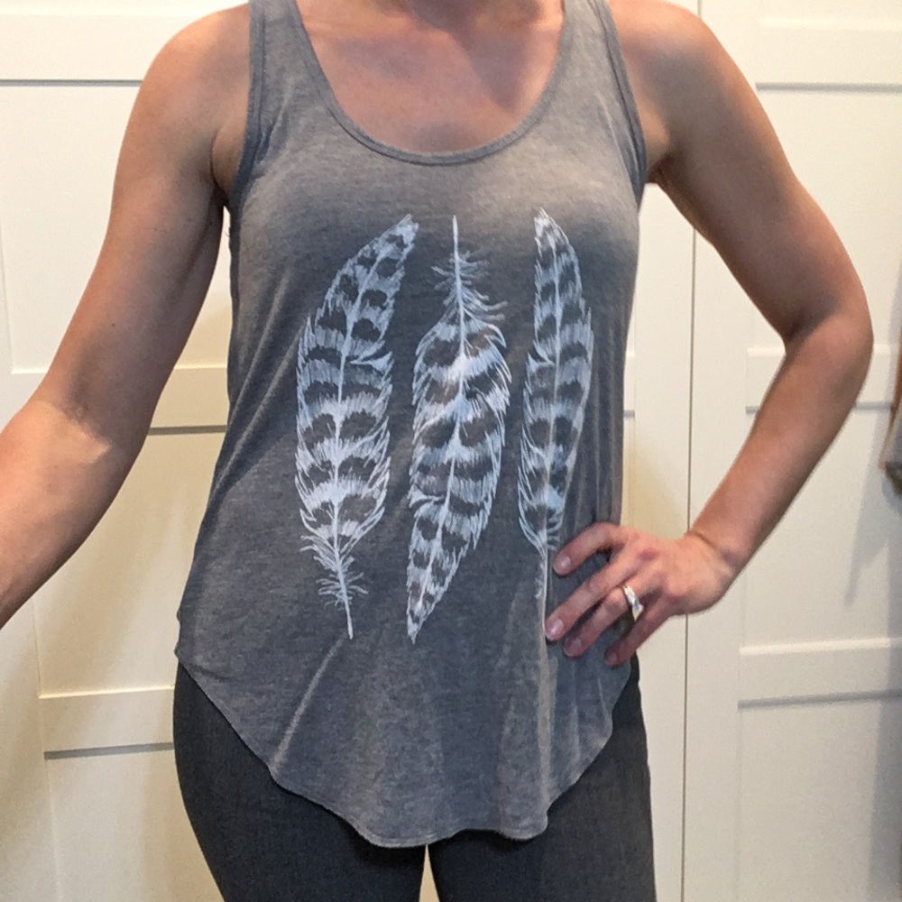 Tank top with feather print, gray, small